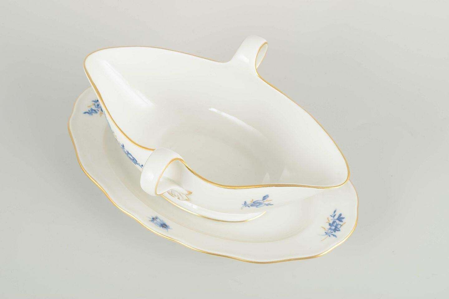 Meissen, Germany. Porcelain Sauce Boat With Blue Floral Motifs And Gilt Accents. photo furniture