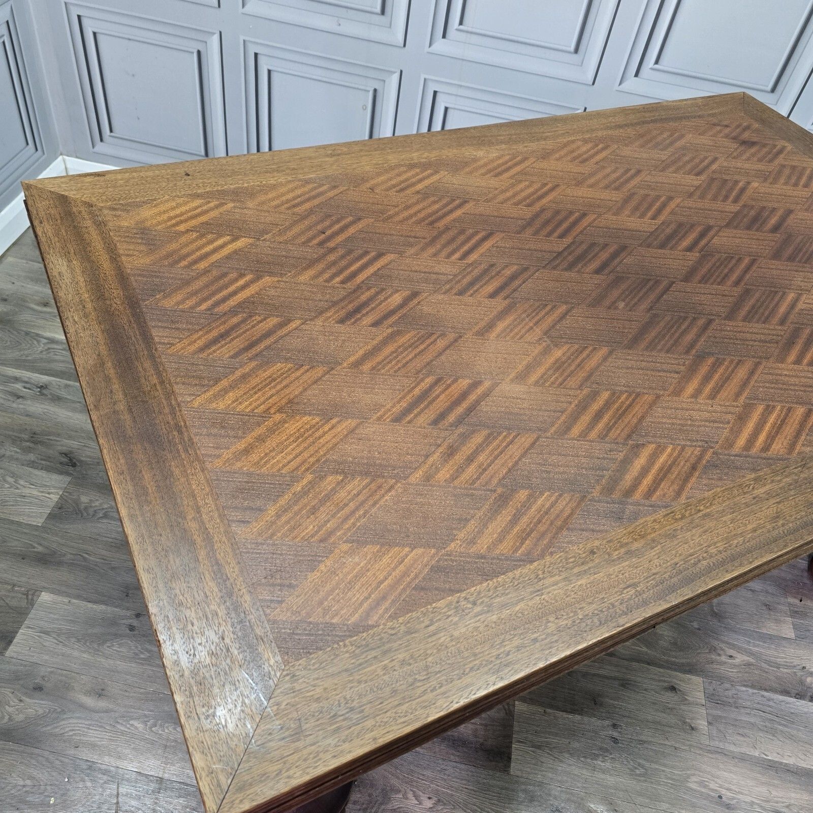 Antique Walnut Dining Table   Large Extending Parquetry Top   Solid Wood Carved photo Furniture
