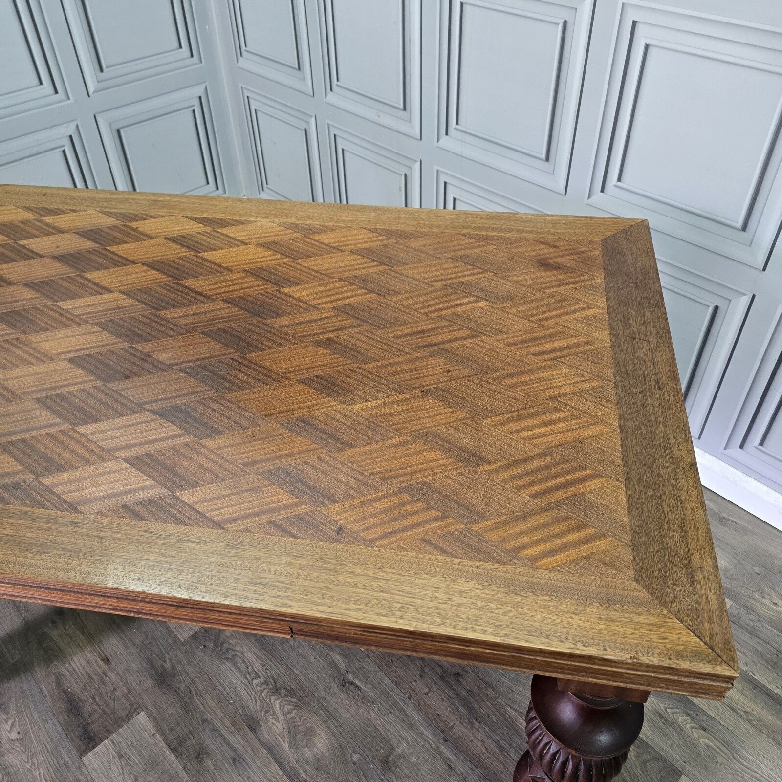 Antique Walnut Dining Table   Large Extending Parquetry Top   Solid Wood Carved photo 690.0