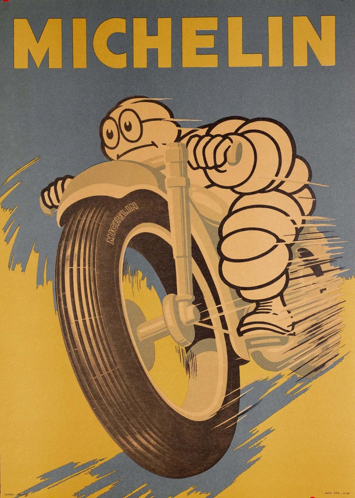 Vintage 1959 Michelin Bibendum Italiaanse Motorband Reclameposter