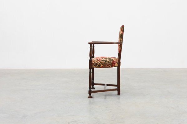 Antique Oak Louis XIII Chair With Floral Upholstery, France, 1890 photo for sale