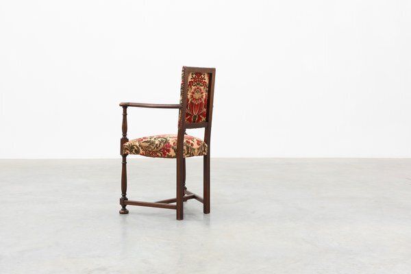 Antique Oak Louis XIII Chair With Floral Upholstery, France, 1890 photo vinterior