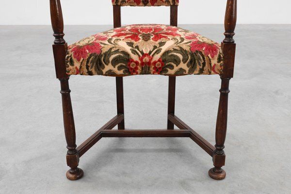 Antique Oak Louis XIII Chair With Floral Upholstery, France, 1890 photo vintage