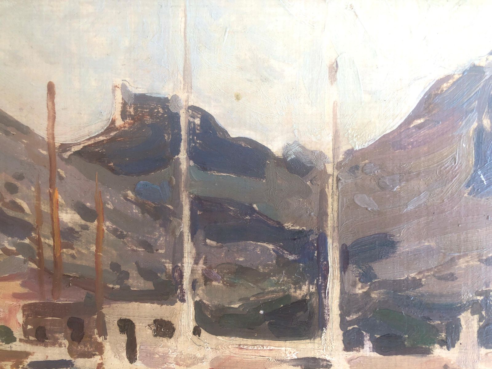 Josep Puigdengolas, port méditerranéen à Pollensa, Majorque, voiliers et reflets, huile, vers 1975 photo vinterior
