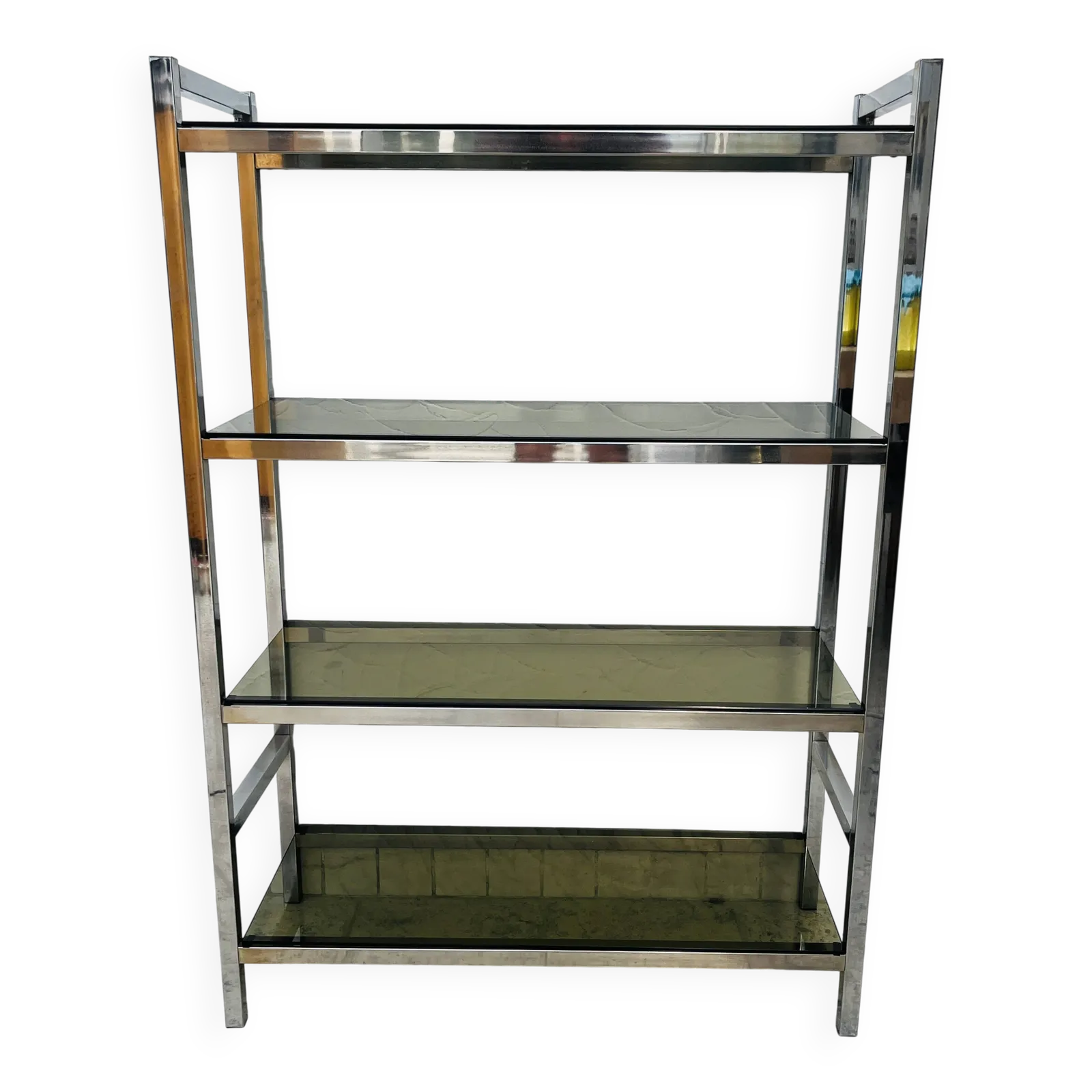 Chrome And Smoked Glass Designer Shelf In Italian Style From The 1970s