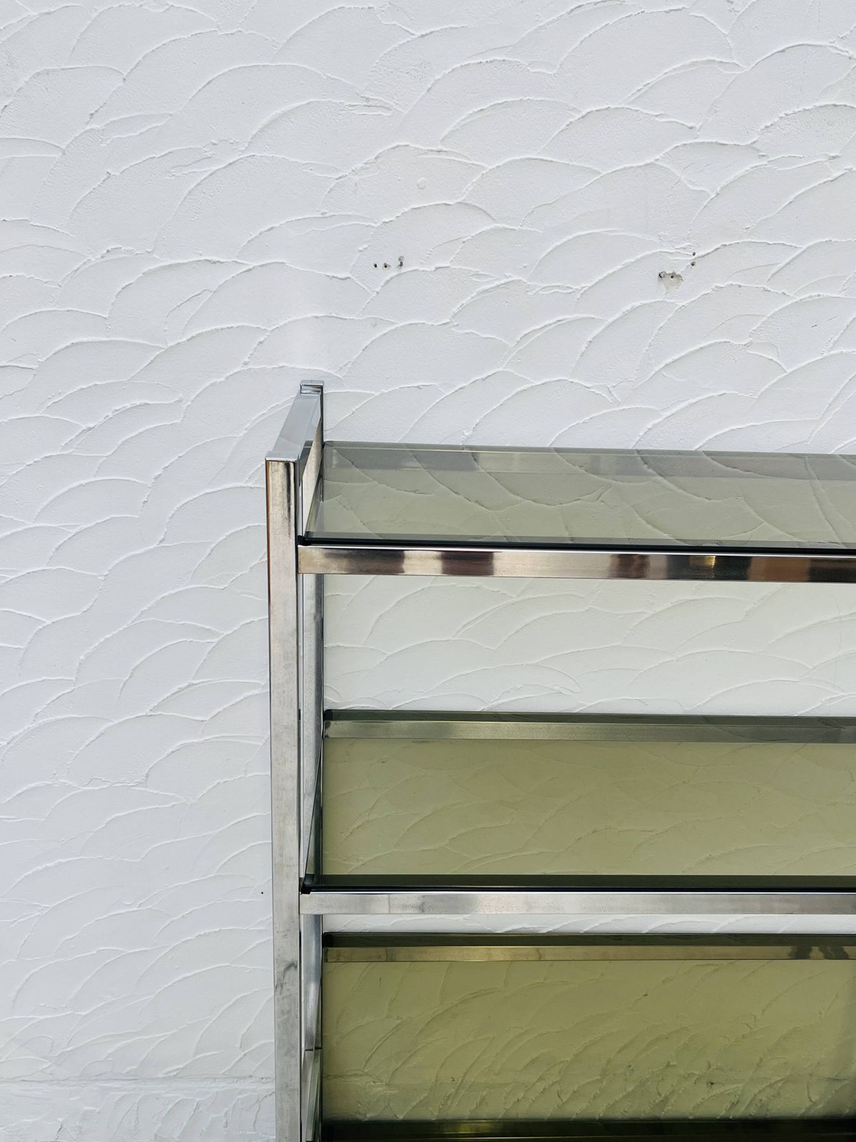 Chrome And Smoked Glass Designer Shelf In Italian Style From The 1970s photo for sale