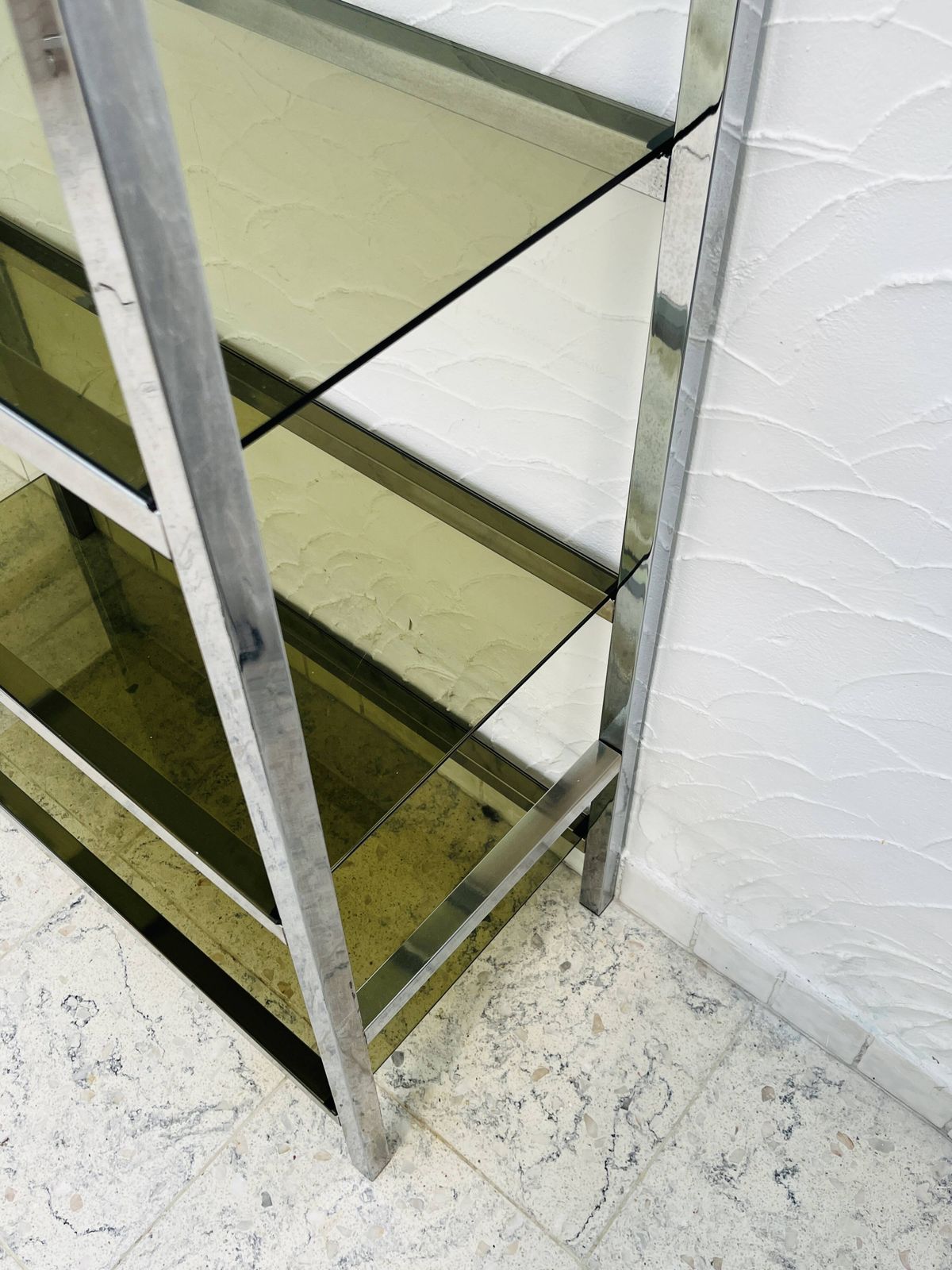 Chrome And Smoked Glass Designer Shelf In Italian Style From The 1970s photo buy