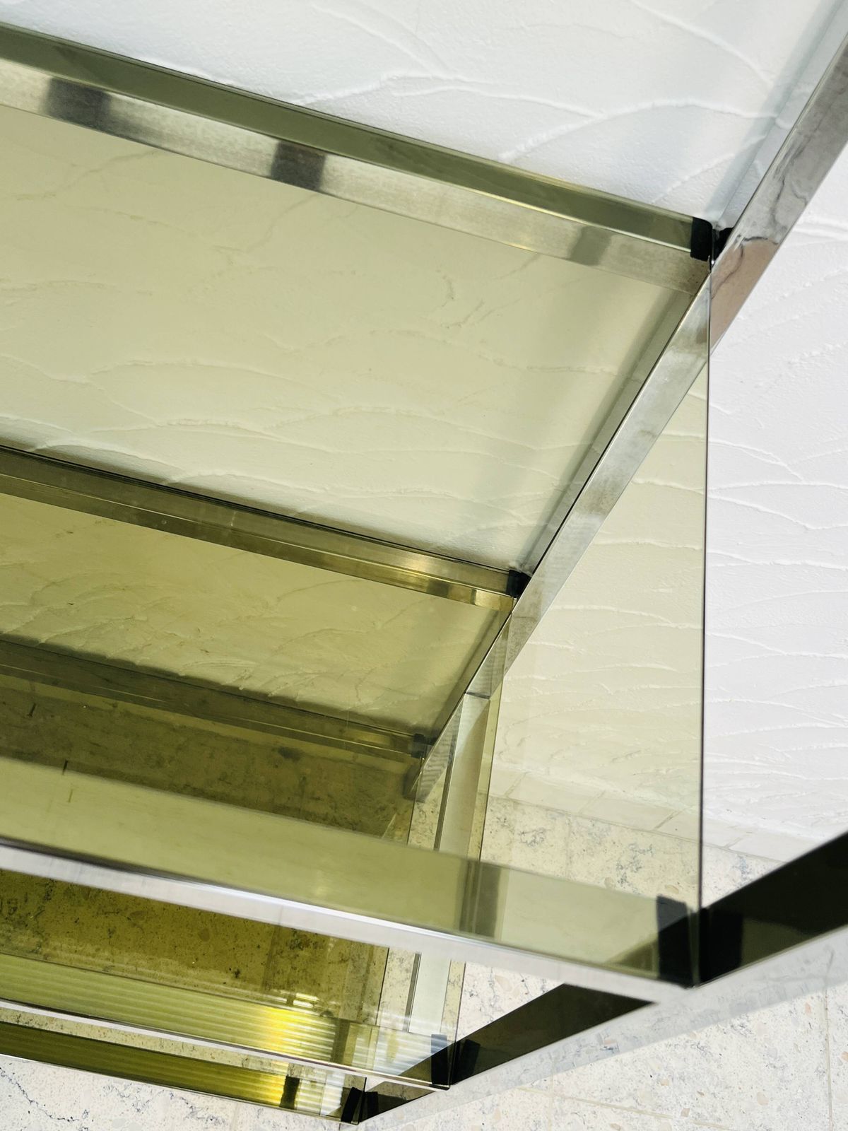 photo vinterior Chrome And Smoked Glass Designer Shelf In Italian Style From The 1970s