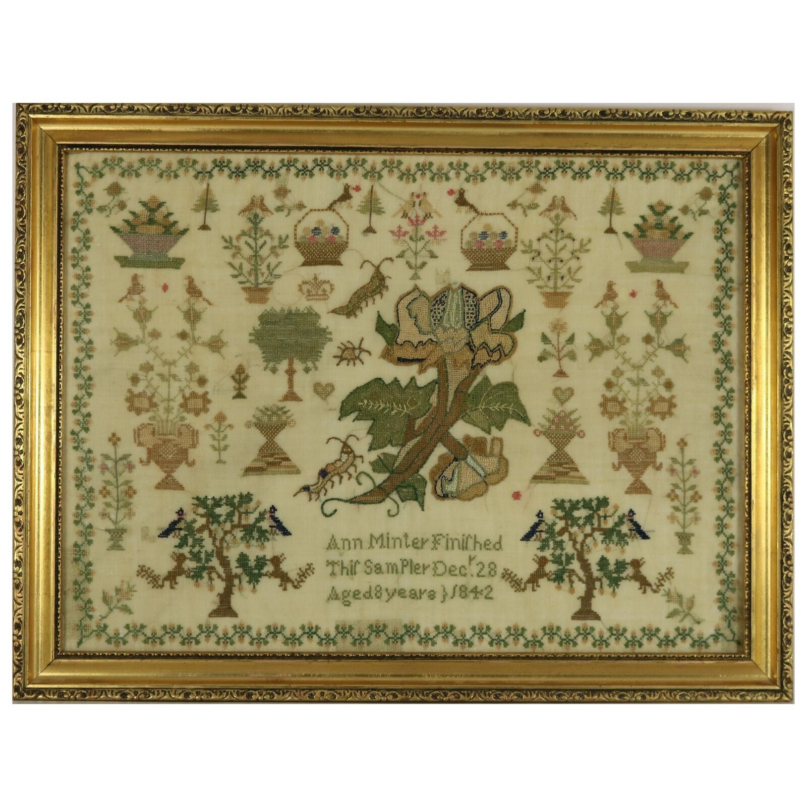 Antique Sampler, 1842, By Ann Minter Aged 8 Years