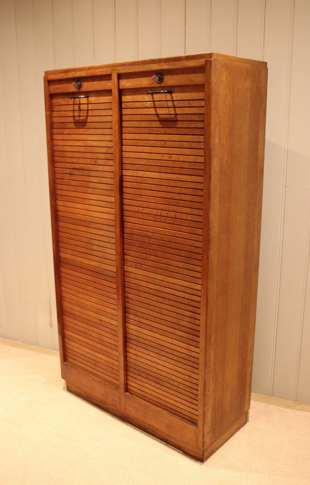 French Oak Double Tambour Front Filing Cabinet photo for sale