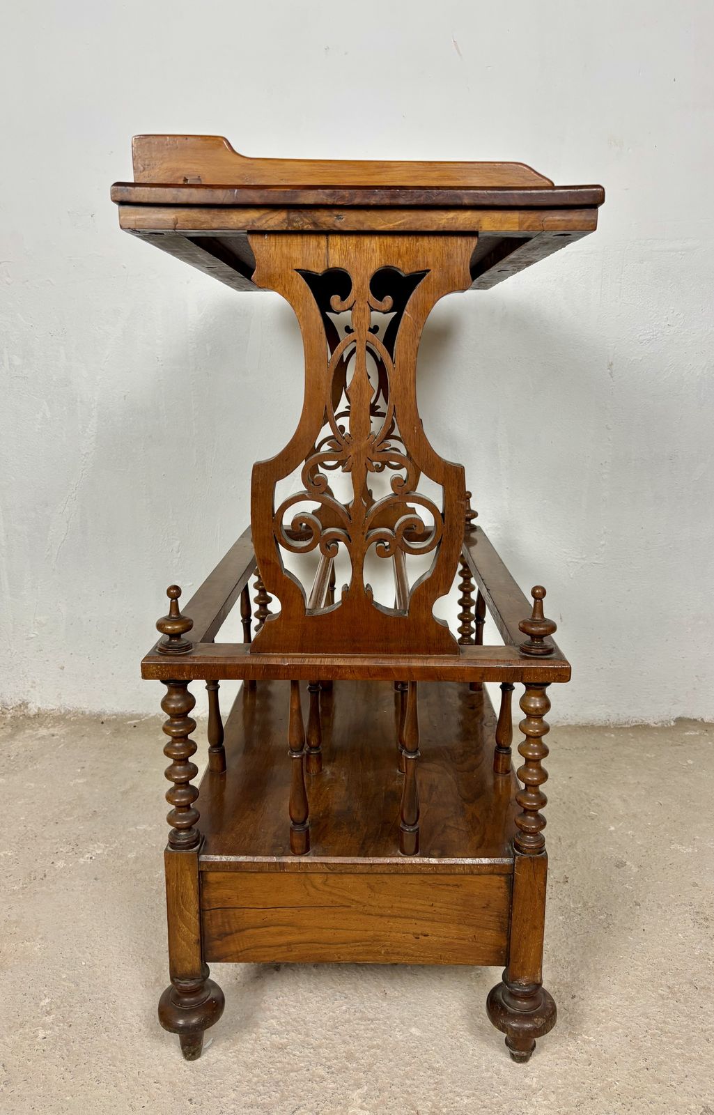 Victorian Walnut Canterbury Magazine Rack With Tray Top photo vinterior