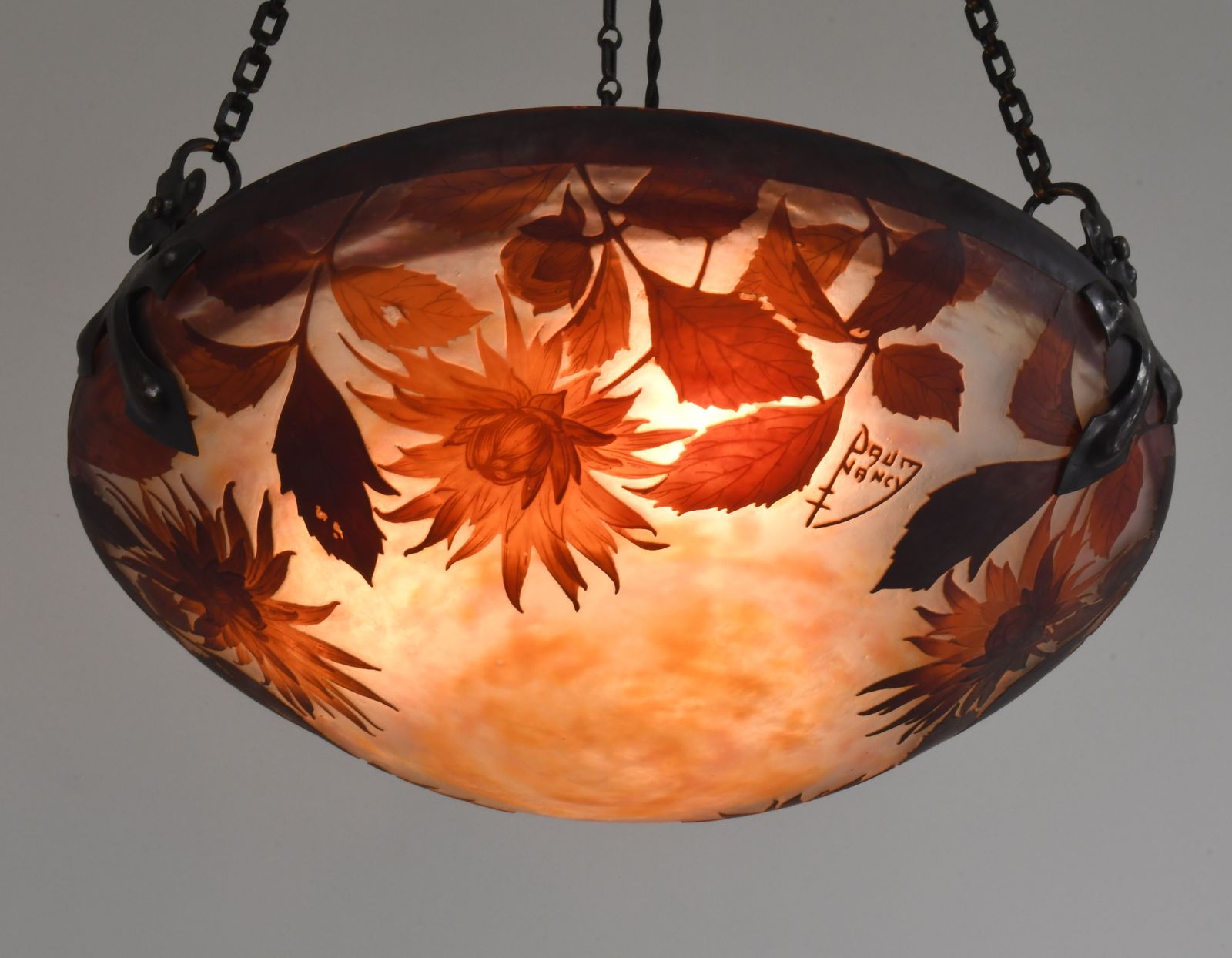 A French Art Deco Pendant Light By Daum & Majorelle 1925 France photo vintage