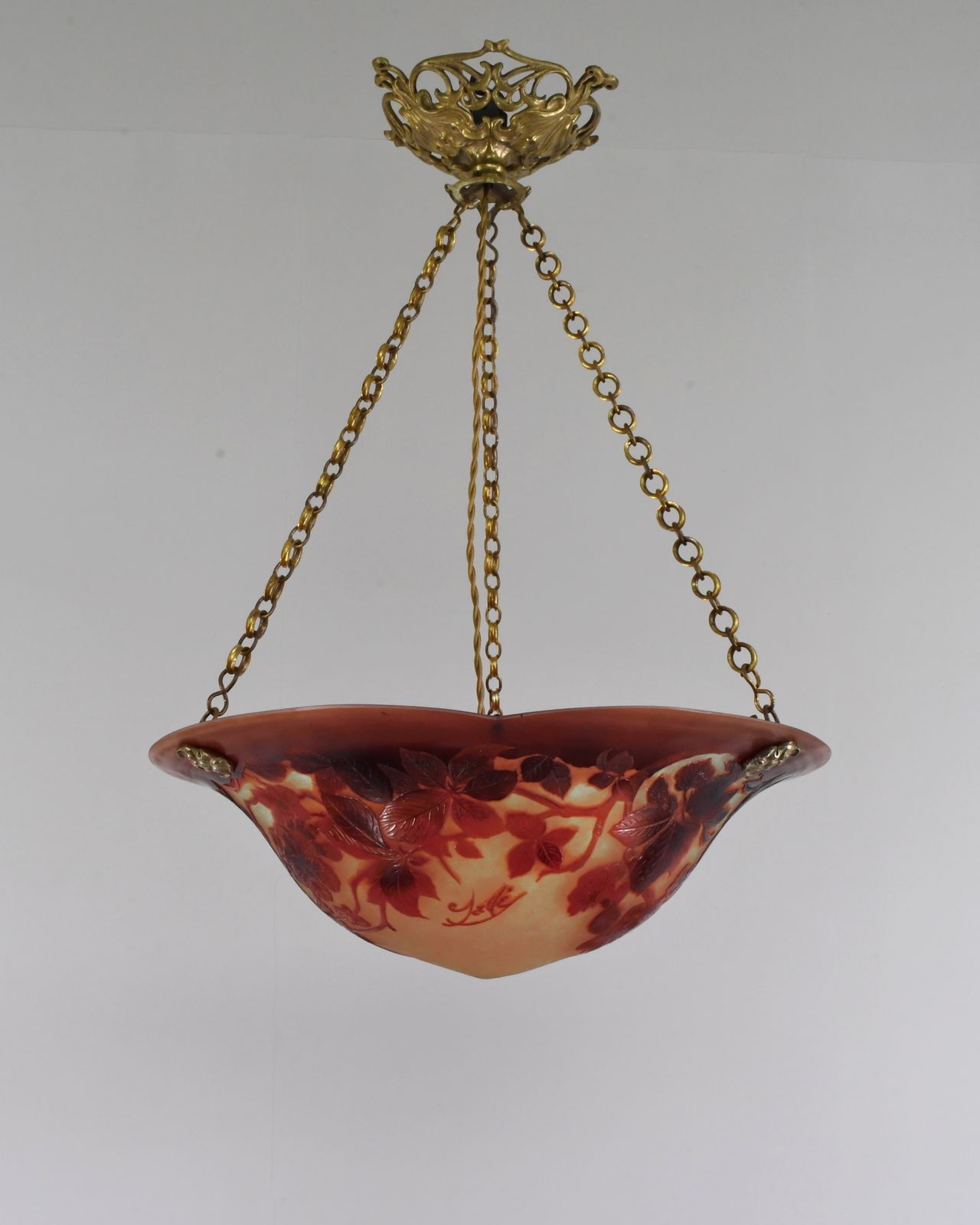 Franse art deco cameo hanglamp van Gallé, jaren 1920, Frankrijk