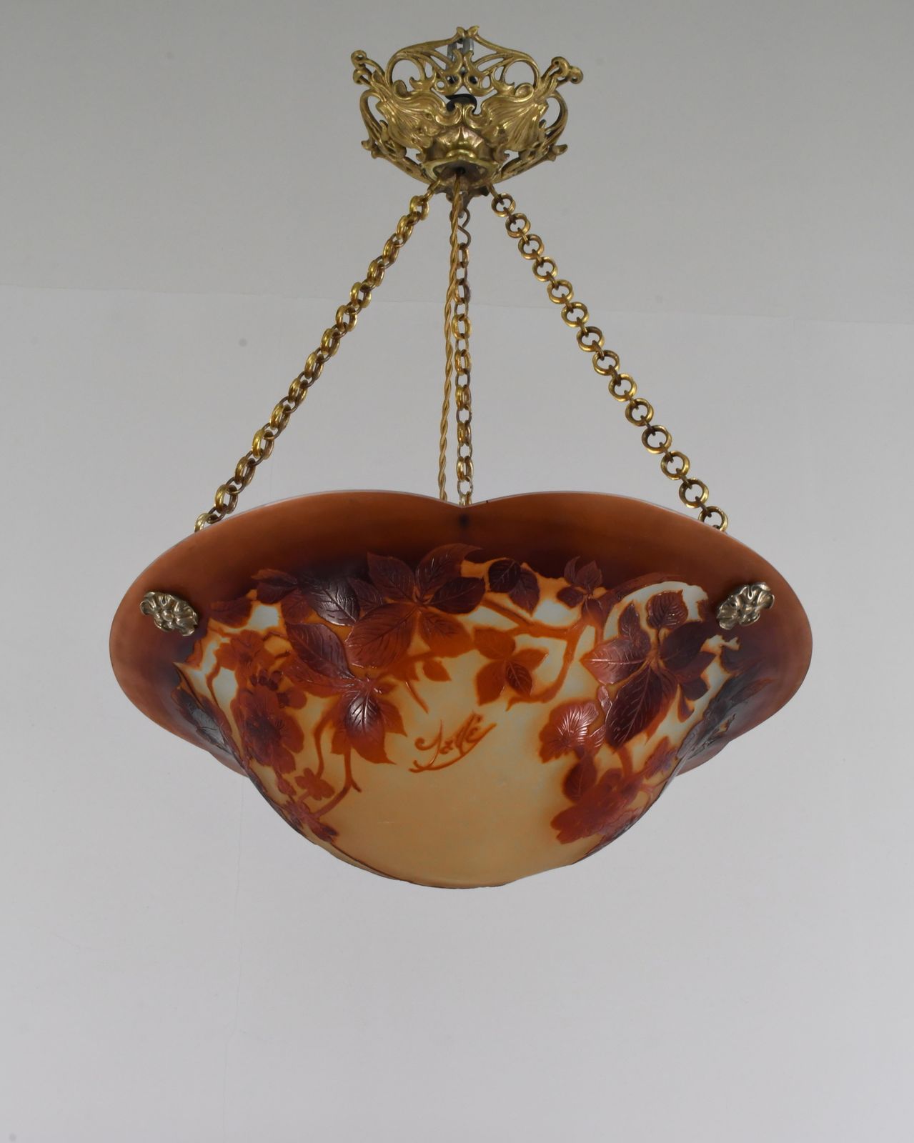 Franse art deco cameo hanglamp van Gallé, jaren 1920, Frankrijk photo Verlichting