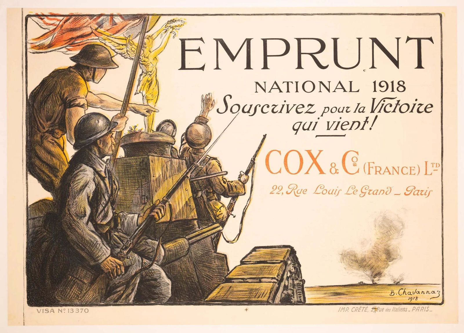 1917 Wwi Emprunt National Franse Oorlogslening Poster door B. Chavannaz