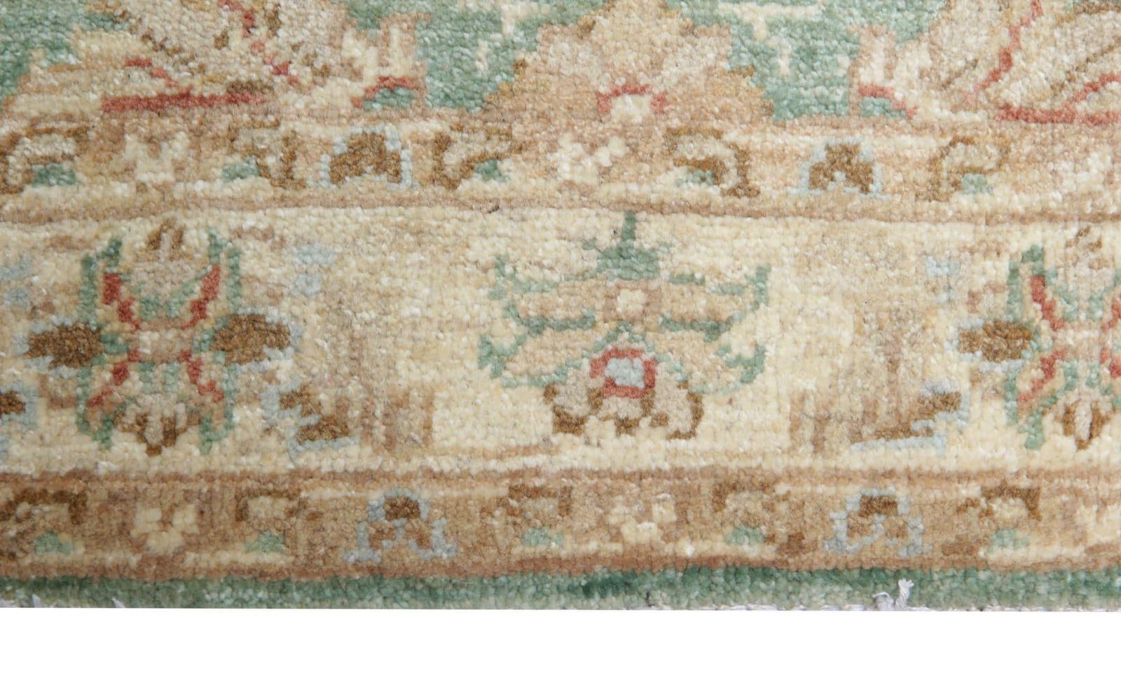 Vintage crème-groene loper, wollen beige tapijloper Zeigler photo Textiel