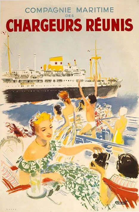 Lithografische reisposter Chargeurs Reunis, Franse maritieme kunst, 1950 photo furniture