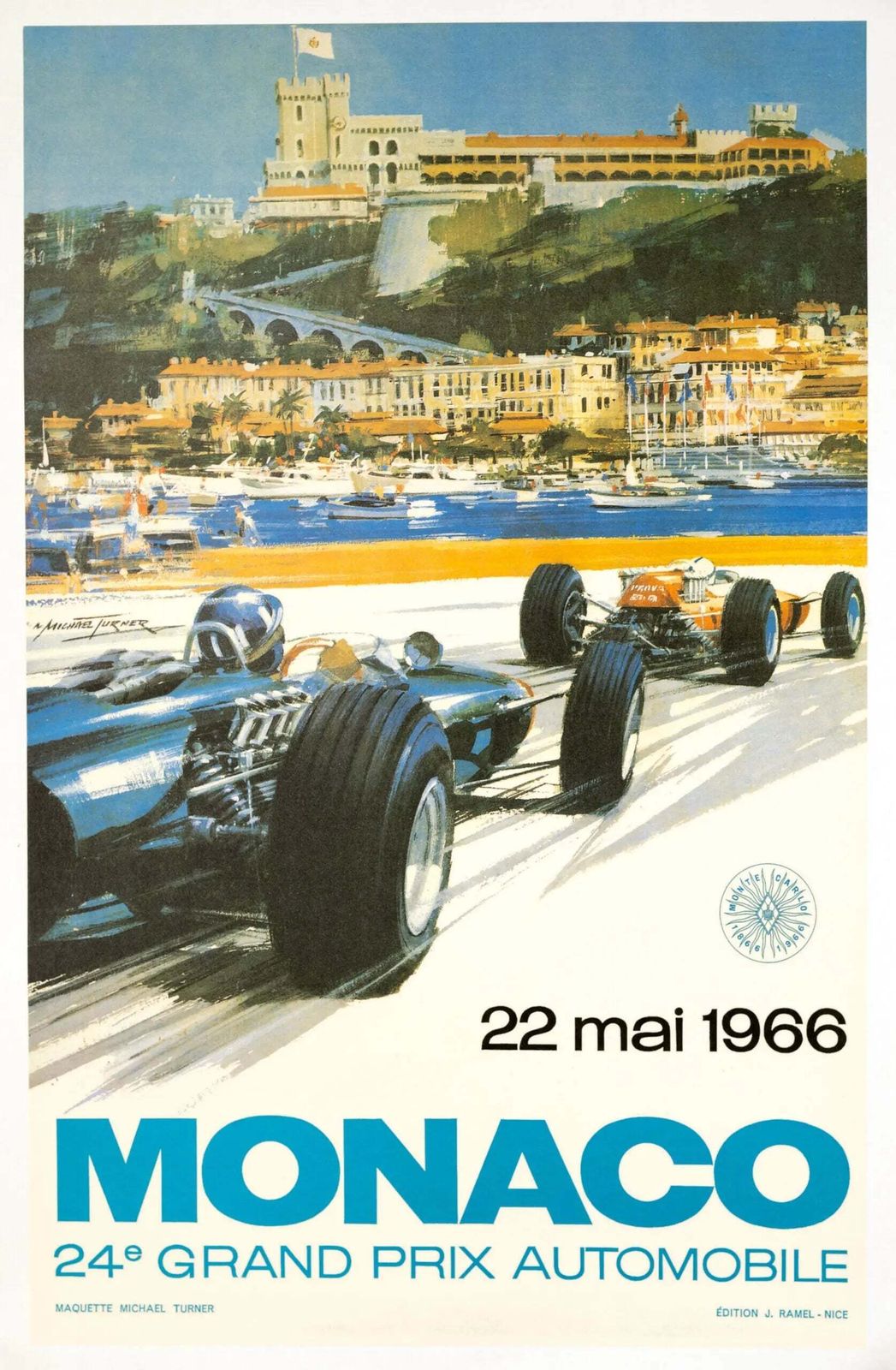 Affiche vintage du Grand Prix de Monaco 1966 par Michael Turner