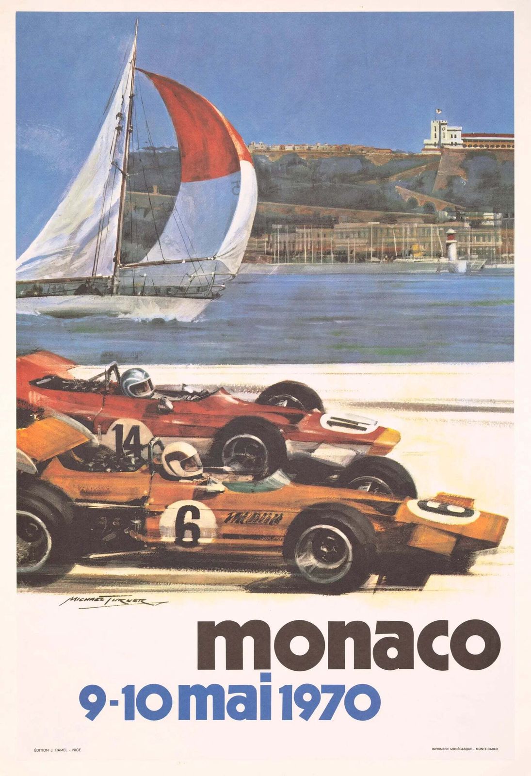 Monaco Grand Prix 1970 Vintage Michael Turner Racing Poster op Linnen
