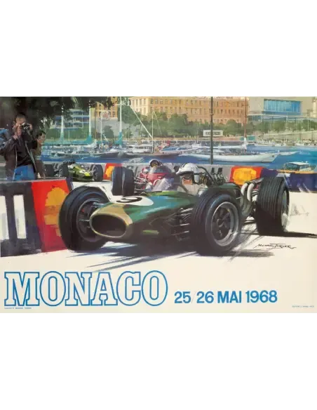 Affiche vintage du Grand Prix de Monaco 1967, lithographie sur lin, par Michael Turner photo Art