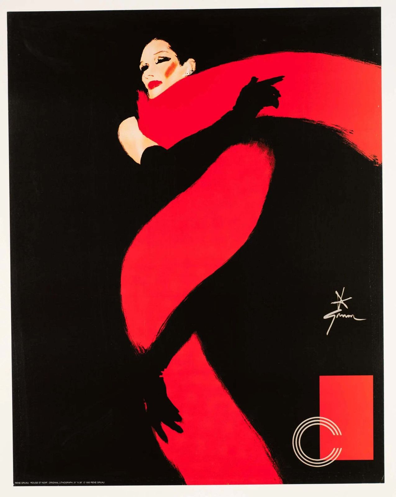 Original Rene Gruau Rouge Et Noir Fashion Poster Mounted On Linen