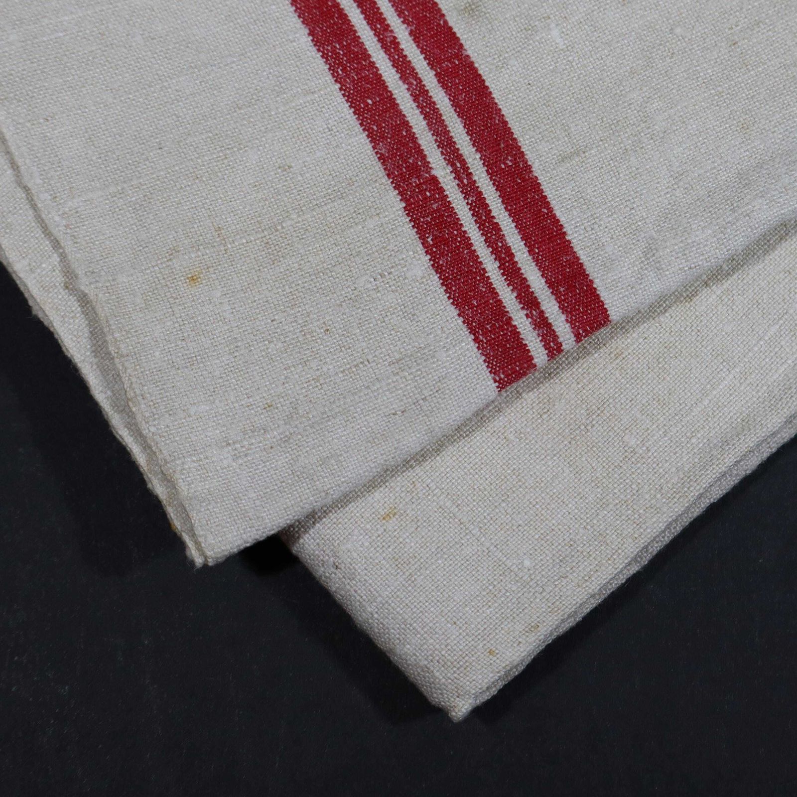 Antique French Red Striped Towels, Large Kitchen Linens Set Of 2 photo vintage