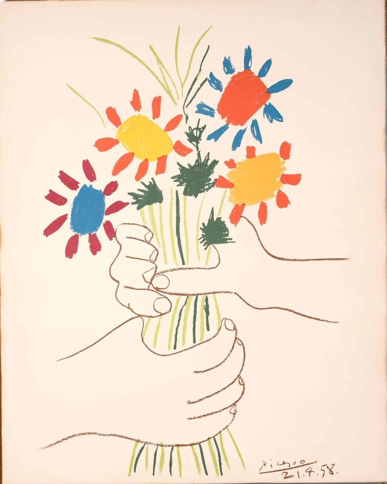 Affiche d'exposition originale, lithographie originale Bouquet Of Peace de Pablo Picasso, 1958