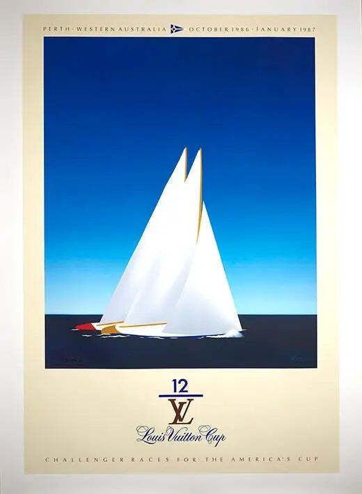 Affiche de voile Louis Vuitton Cup 1987 Perth signée, par Razzia