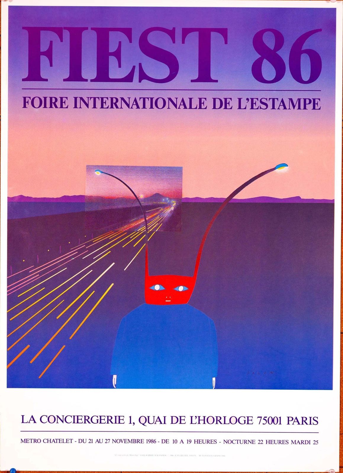 Affiche sérigraphiée Jean Michel Folon 1986 Fiest Foire Internationale De L'estampe