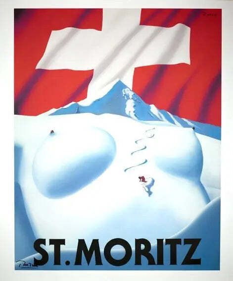 Affiche sérigraphiée St Moritz Swiss Ski, par Razzia, 2012