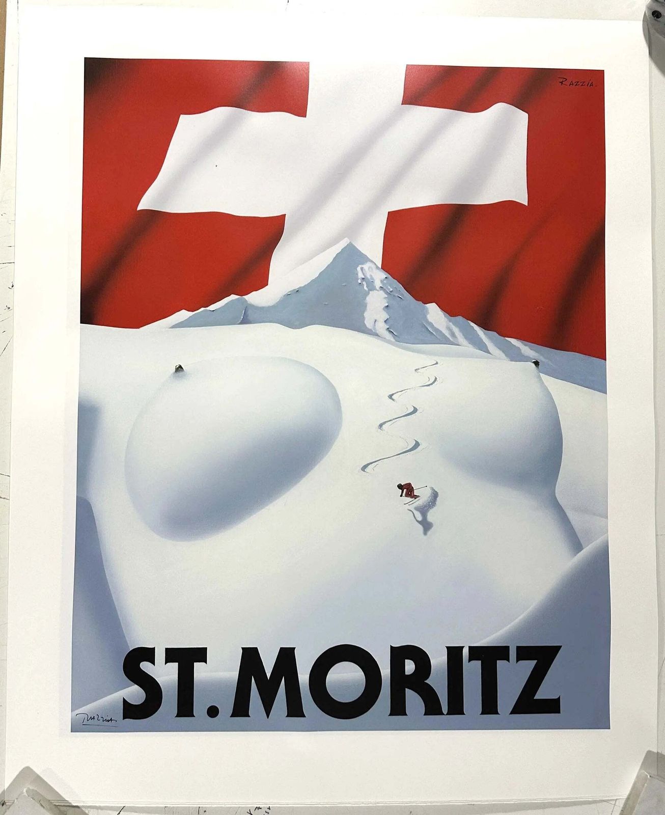 Affiche sérigraphiée St Moritz Swiss Ski, par Razzia, 2012 photo vinterior