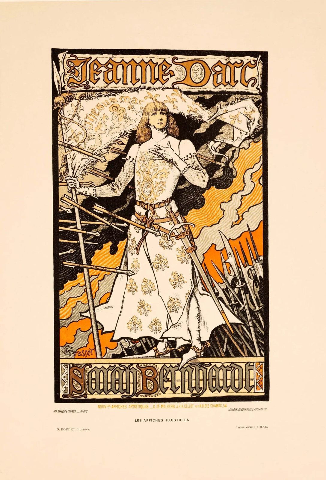 Eugène Grasset Jeanne D’arc Sarah Bernhardt 1896 Original Art Nouveau Lithograph photo furniture