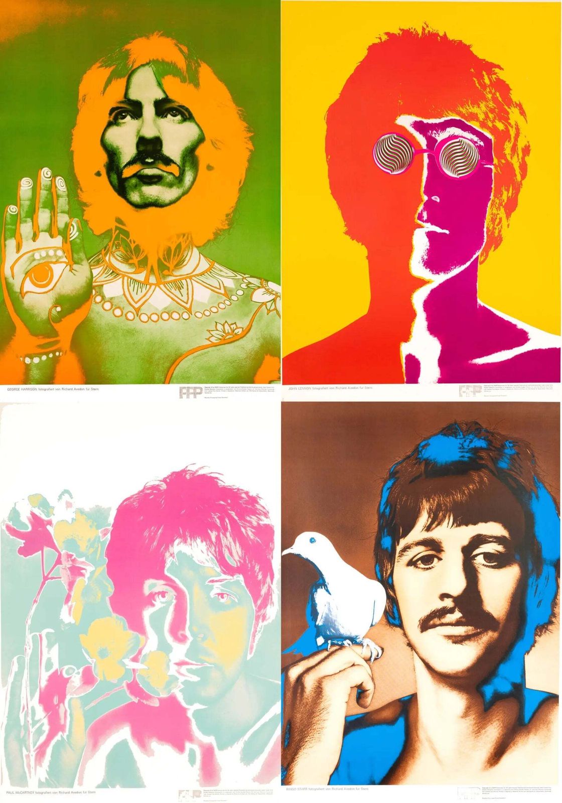 Original 1967 Richard Avedon Beatles Pop Art Poster Set Of Four