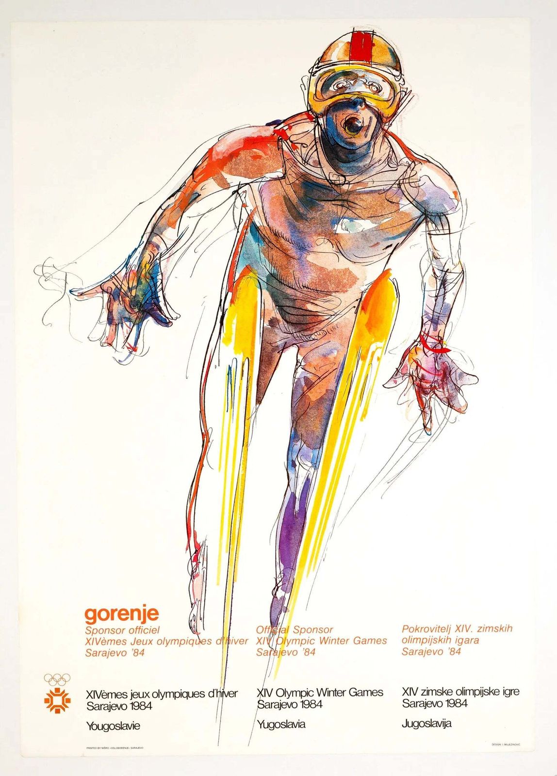 Original 1984 Sarajevo Winter Olympics Ski Jump Lithograph Poster
