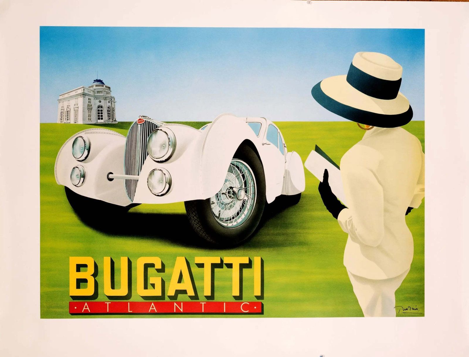 Affiche Razzia Bugatti Atlantic signée à la main, Louis Vuitton
