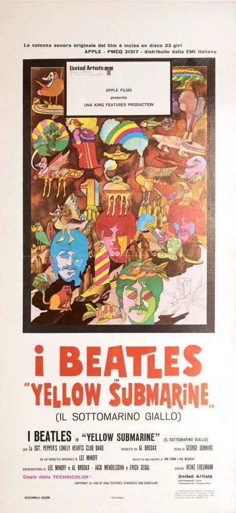 Original 1968 Beatles Yellow Submarine Pop Art Poster On Linen