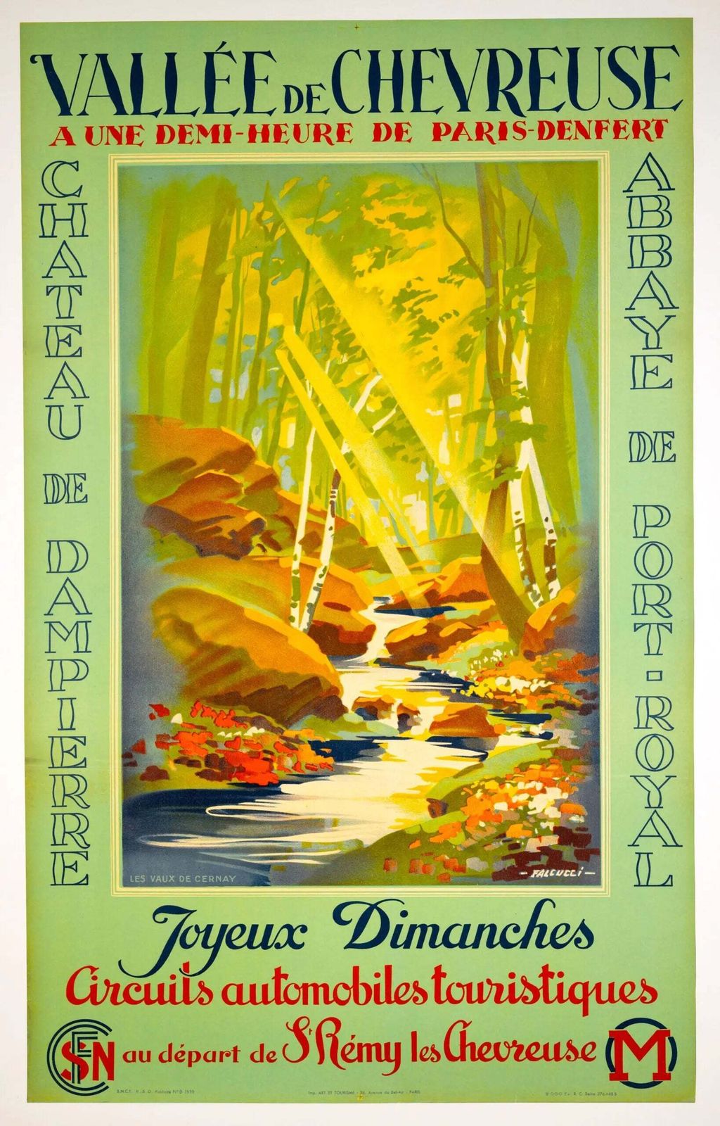 Original 1939 Vallee De Chevreuse French Railway Lithograph Travel Poster