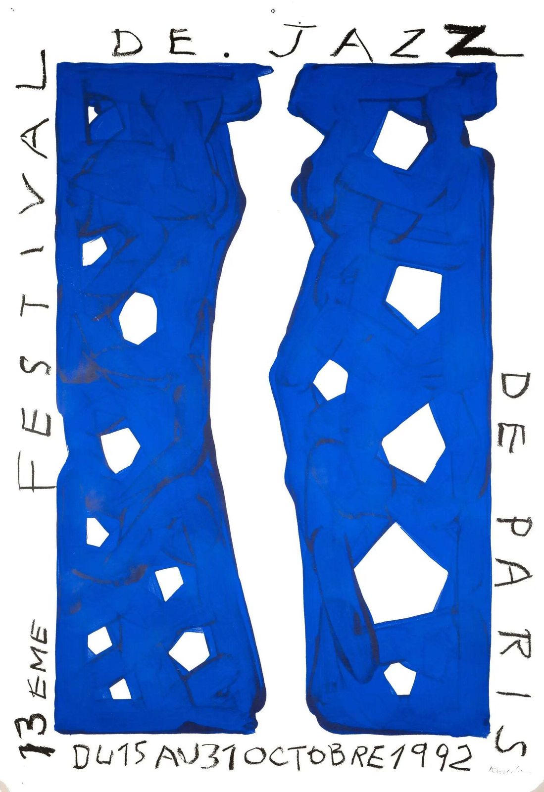 Affiche sérigraphiée du Festival de Jazz de Paris 1992, par Aki Kuroda