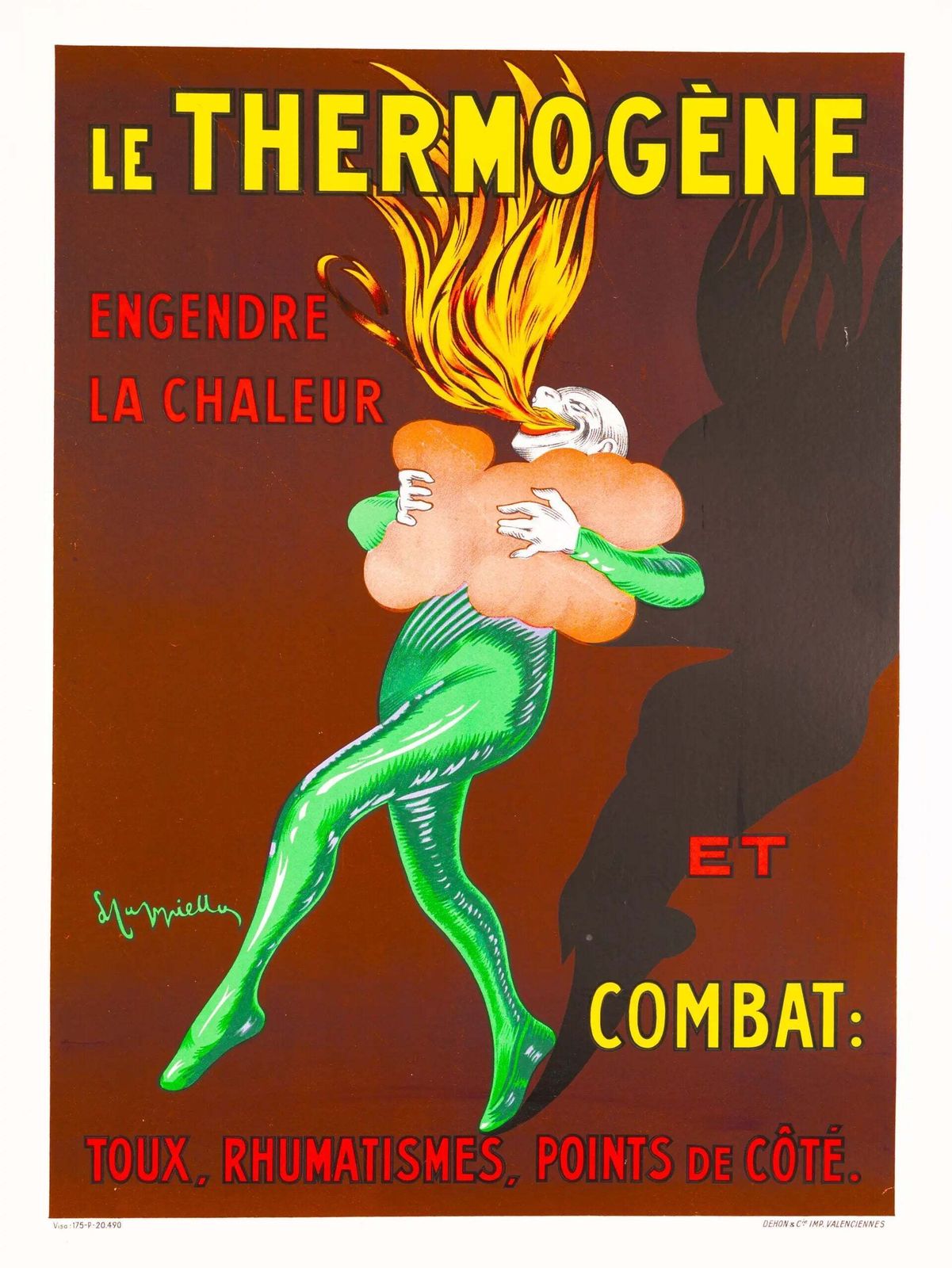 Authentic 1940 Leonetto Cappiello Thermogene French Lithograph Art Poster