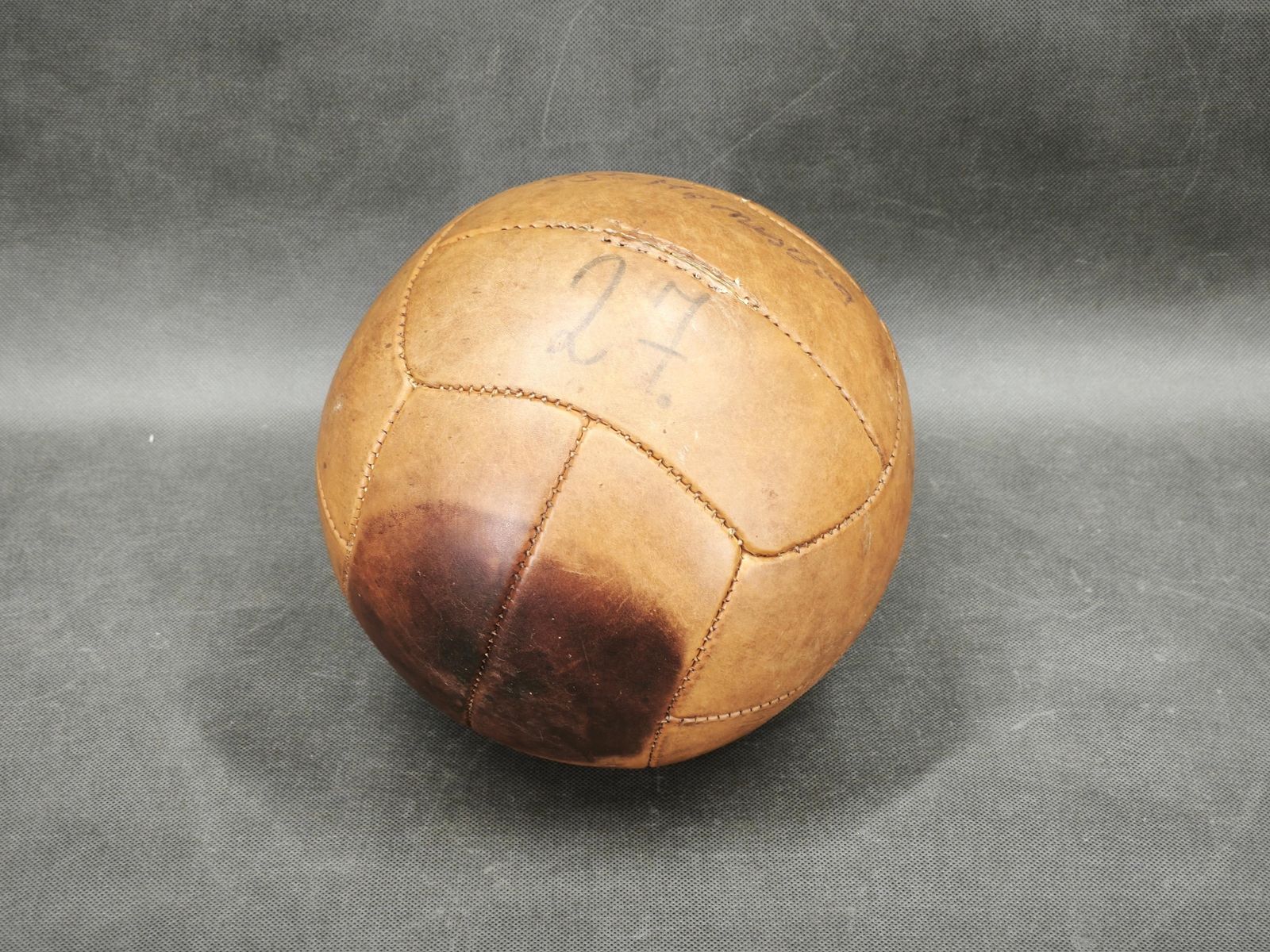 Pair Of Vintage Leather Medicine Balls, Czechoslovakia 1950s photo vinterior
