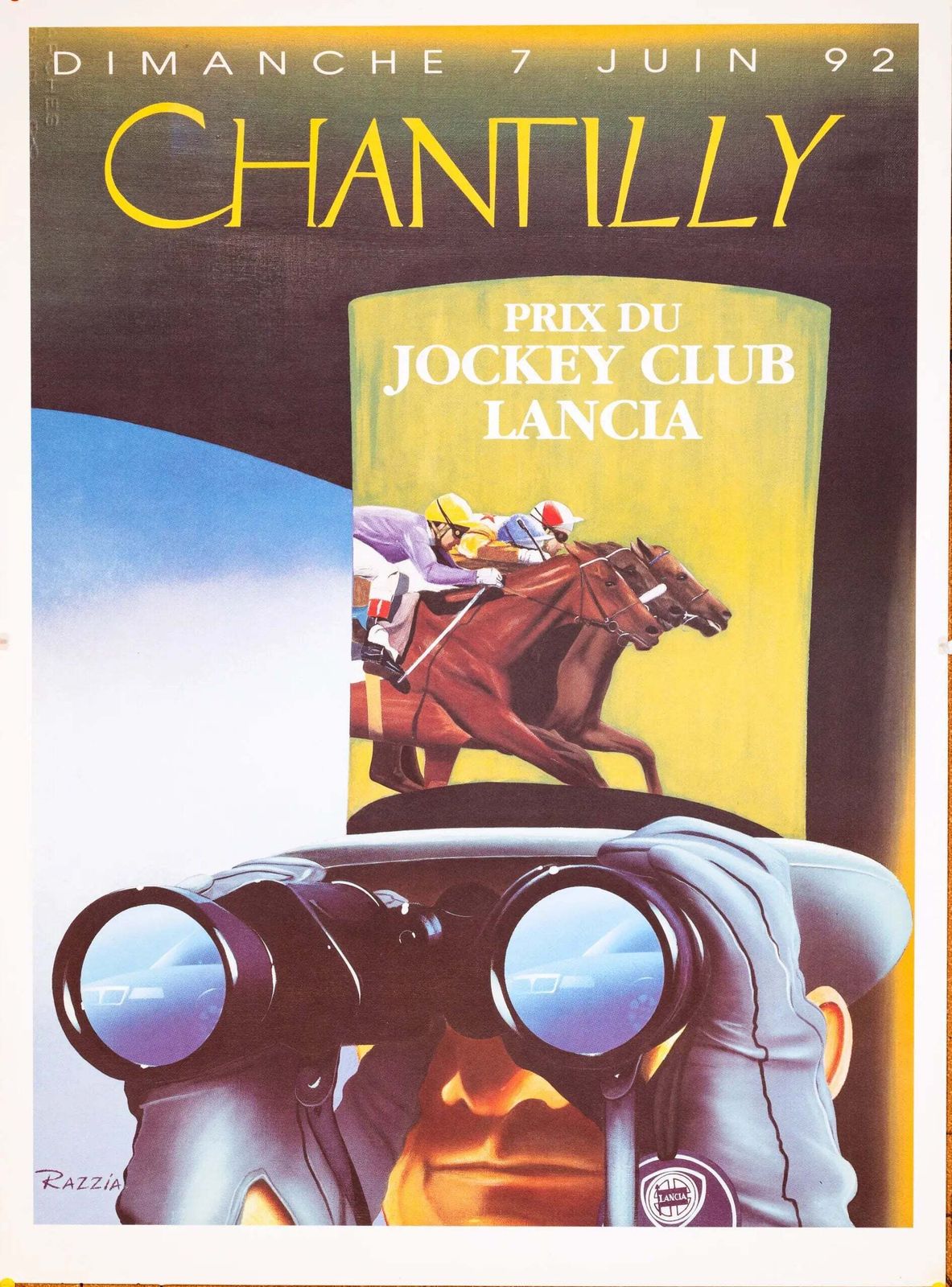 Affiche sérigraphiée Razzia, Chantilly Prix du Jockey Club 1992