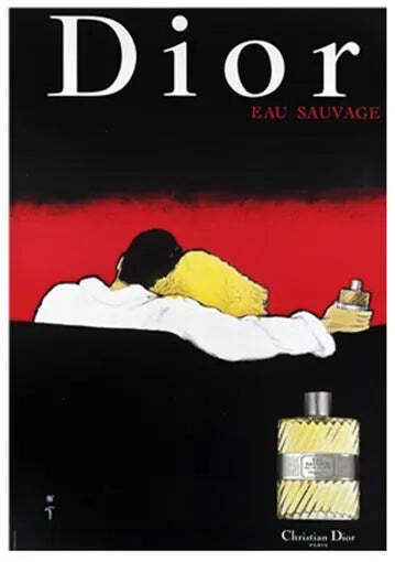 Affiche publicitaire Dior Eau Sauvage par Rene Gruau, lithographie offset sur lin, 1980