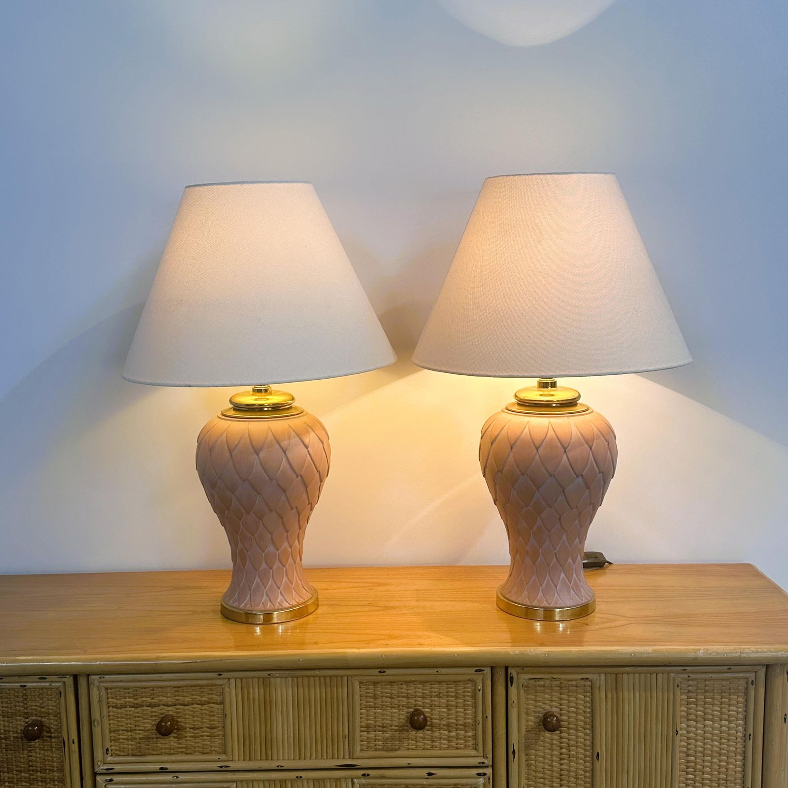 Frans paar terracotta keramische tafellampen, jaren 1980 photo buy