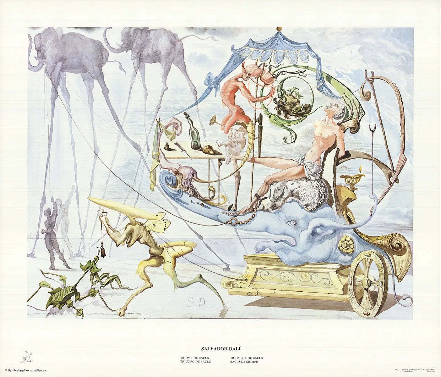 Salvador Dali Bacus's Triumph Offset Lithograph Surrealist Art Print