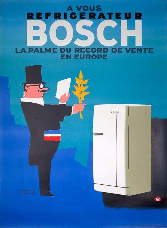 Original 1963 Bosch Refrigerator Lithograph Poster By Paul Colin