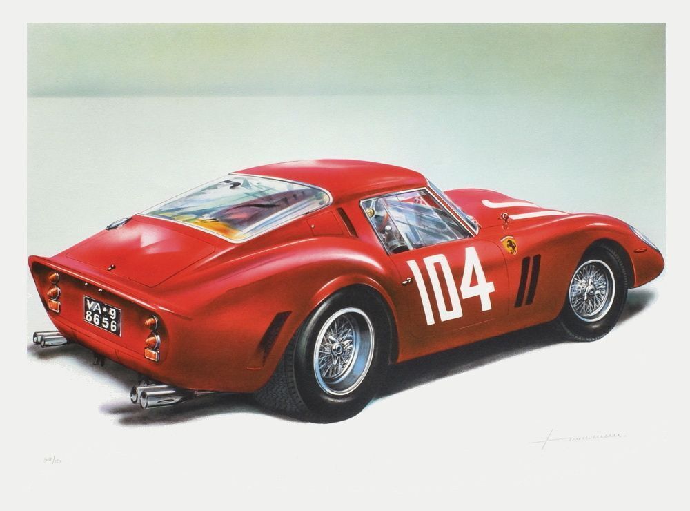 Lithographie signée Jean Hirlimann Ferrari 250 Gto 5