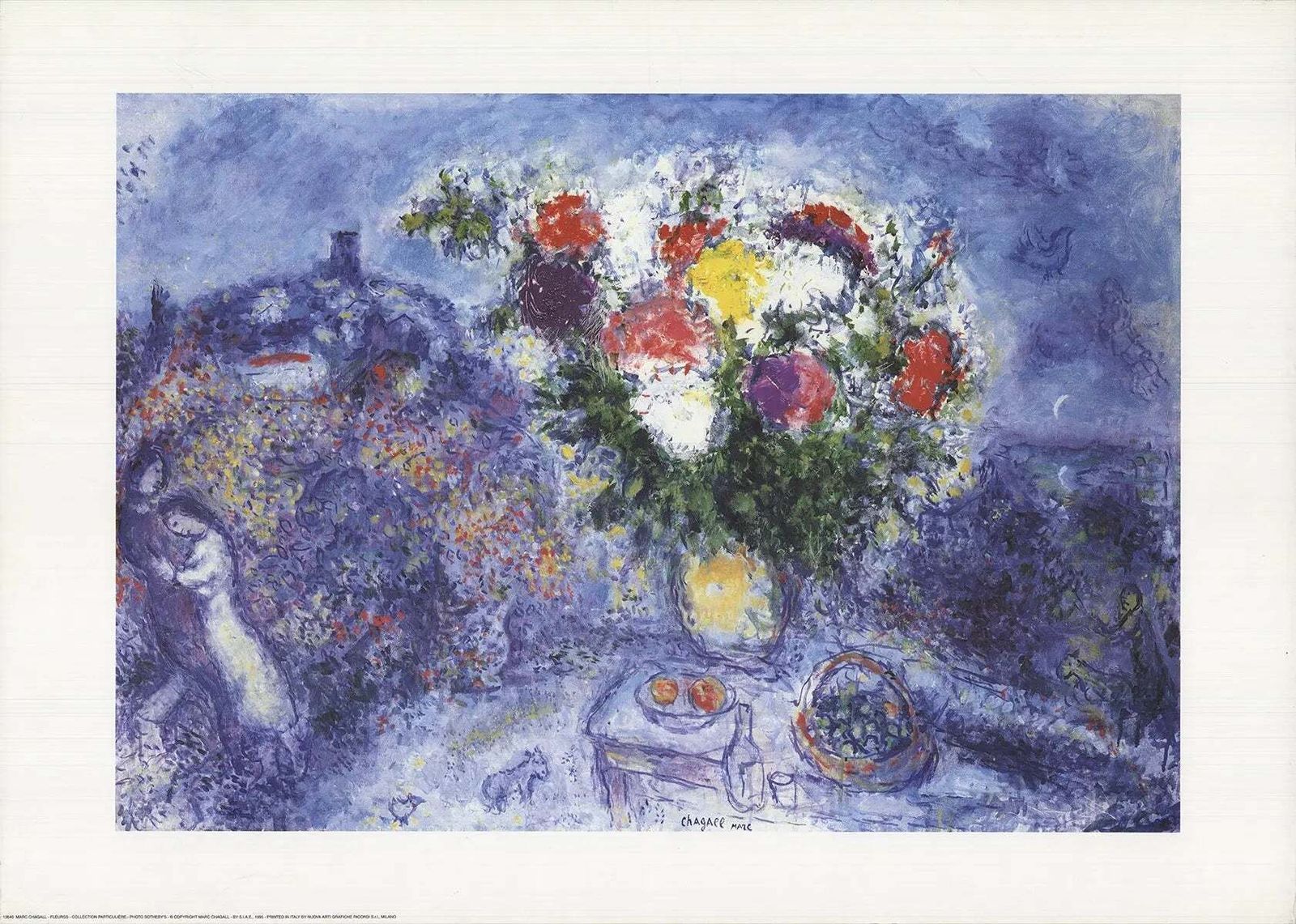 Original Marc Chagall Flowers 1995 Vintage Offset Lithograph Floral Poster Print