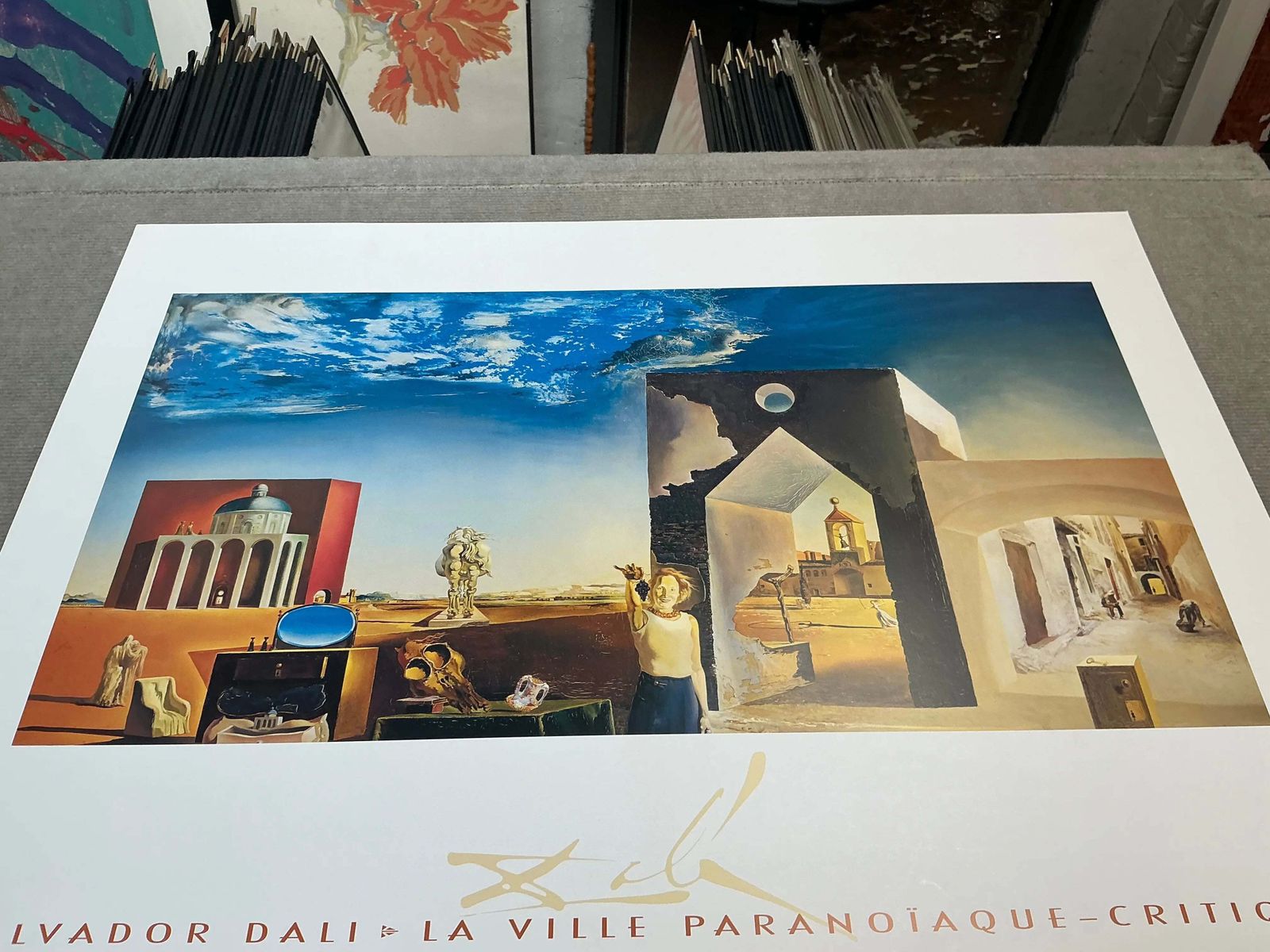 Salvador Dali Paranoiac Critical Town 1989 Offset Lithograph Art Poster photo vintage