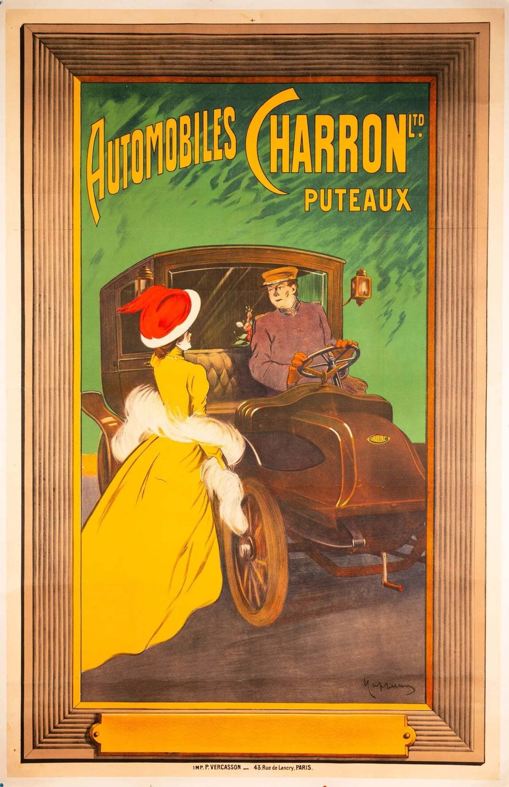 Original 1906 Automobiles Charron Stone Lithograph Poster By Leonetto Cappiello