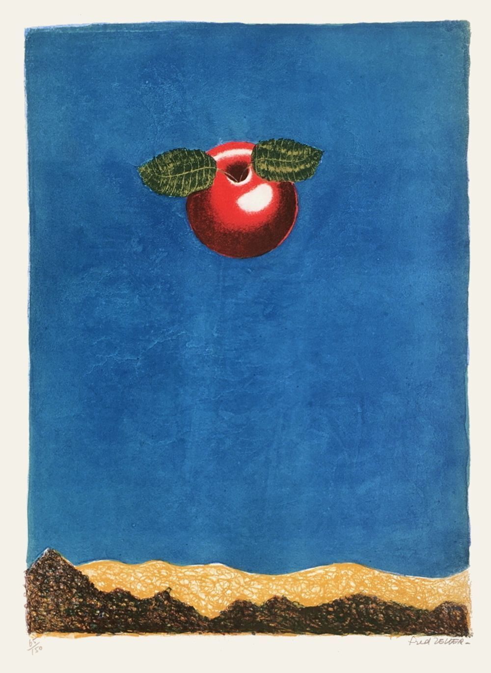 Fred Zeller Gesigneerde Lithografie La Terre Arrivant Sur La Lune 1975